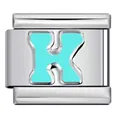 Titanium steel Italian modular charm for DIY bracelet with cyan enamel letter K design - Letter K (Y560)