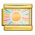 Gold-colored Italian charm link with colorful cartoon sun and rainbow ray pattern - Gold Colorful Sun (ICP-YCAA0053-2)