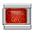 Charm modulare italiano glitter rosso con scritta College Girl per bracciale DIY - Motivo College Girl (ICJ463)