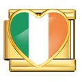 Abalorio de corazón dorado con bandera irlandesa para pulsera modular de acero italiana - Estilo bandera de Irlanda en forma de corazón (ICP-JH0001-IE) / Dorado