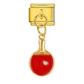 Breloque modulaire italienne en acier inoxydable doré avec raquette de ping-pong - Base Dorée Raquette de Ping-Pong Rouge (ICG988-2)