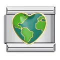 Maglia charm modulare a forma di cuore con mappa del mondo in smalto per bracciali base - Stile Cuore Terra (ICJ696)