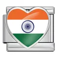 Stainless steel heart-shaped charm link featuring India flag for Italian bracelet - Heart-Shaped India Flag Style (ICP-JH000-IN)