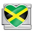 Italian modular bracelet heart charm featuring Jamaican flag design in stainless steel - Heart-Shaped Jamaica Flag Style (ICP-JH000-JM)