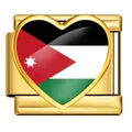 Heart-shaped Jordan flag charm for Italian modular bracelet in gold finish stainless steel - Heart Style Jordan Flag (ICP-JH0001-JO)