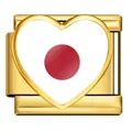 Gold Italian charm link with heart-shaped Japan flag design in high-quality stainless steel - Heart Style Japan Flag (ICP-JH0001-JP)