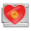 Kyrgyzstan flag heart Italian charm link crafted from polished stainless steel for DIY - Heart Style Kyrgyzstan Flag (ICP-JH000-KG)