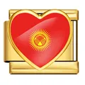 Stainless steel gold Italian modular bracelet charm featuring Kyrgyzstan heart flag - Heart Style Kyrgyzstan Flag (ICP-JH0001-KG)