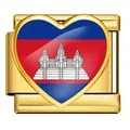 Heart shaped gold stainless steel Italian charm link featuring Cambodia flag design - Heart Style Cambodia Flag (ICP-JH0001-KH)