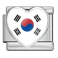 Polished stainless steel Italian charm featuring a heart-shaped South Korea flag design. - Heart Style South Korea Flag (ICP-JH000-KR)