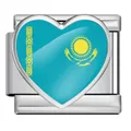 Stainless steel Italian modular bracelet charm with Kazakhstan flag heart enamel detail - Heart Style Kazakhstan Flag (ICP-JH000-KZ)
