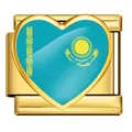 Gold-plated Italian modular heart charm featuring a vibrant Kazakhstan flag design - Heart Style Kazakhstan Flag (ICP-JH0001-KZ)