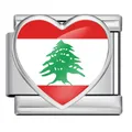 Italian bracelet charm link with Lebanon flag heart design in stainless steel - Heart Style Lebanon Flag (ICP-JH000-LB)