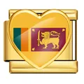 Golden Italian charm link featuring a heart-shaped Sri Lanka flag design for DIY bracelets. - Heart Style Sri Lanka Flag (ICP-JH0001-LK)
