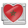 Premium heart-shaped Morocco flag charm in stainless steel for Italian modular bracelets - Heart Style Morocco Flag (ICP-JH000-MA)