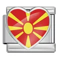 Stainless steel heart link charm featuring North Macedonia flag for modular bracelet - Heart Style North Macedonia Flag (ICP-JH000-MK)