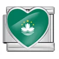 Stainless steel heart-shaped charm featuring the Macau flag for modular bracelets. - Heart Style Macau Flag (ICP-JH000-MO)