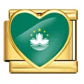 Italian charm bracelet link featuring a gold heart with Macau flag design - Heart Style Macau Flag (ICP-JH0001-MO)