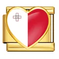 Golden heart-shaped Malta flag charm link for Italian modular bracelets DIY jewelry - Heart Style Malta Flag (ICP-JH0001-MT)