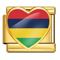 Gold-plated stainless steel Italian charm link with Mauritius flag heart for DIY modular bracelets - Heart Style Mauritius Flag (ICP-JH0001-MU)