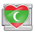 Heart-shaped Maldives flag Italian modular charm in polished stainless steel finish - Heart Style Maldives Flag (ICP-JH000-MV)