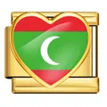 Gold stainless steel Italian charm link featuring a Maldives flag heart design. - Heart Style Maldives Flag (ICP-JH0001-MV)