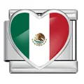 Heart-shaped Mexico flag charm for stainless steel Italian DIY charm link bracelet - Heart Style Mexico Flag (ICP-JH000-MX)
