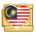 Heart-shaped Malaysia flag gold Italian modular charm for DIY stainless steel bracelets. - Heart Style Malaysia Flag (ICP-JH0001-MY)