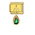 Detalle de eslabón de charm italiano con gema de esmeralda verde en forma de pera - Estilo Gema Verde en Forma de Lágrima (ICG004-2) / Dorado