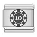 Charm per bracciale modulare italiano in acciaio con design fiches da poker numero 10. - Stile Fiche da Casinò 10 (ICK016)