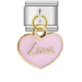Detalle de dije de corazón de esmalte rosa con grabado Love para pulsera modular italiana - Estilo Corazón Rosa Love Letra Goteo de Aceite (ICG202)
