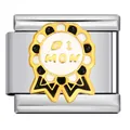 Dettaglio charm italiano con emblema in smalto bianco e nero a forma di medaglia - Motivo Medaglione B/N (ICJ800-1)