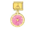 Détail exquis d'un charm pour bracelet italien en or avec émail rose et motif cœur - Cœur Rose (G572-2-3) / Or