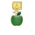 Vista de un dije de manzana verde en un eslabón modular italiano de color dorado - Estilo Manzana Verde Modular Italiano (ICG377-1) / Dorado