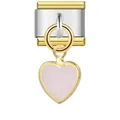 Close-up of a pink heart dangle charm on a gold and silver Italian modular link. - Heart Style (ICG209)