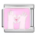 Close-up detail of Italian modular bracelet charm with pink enamel hands heart pattern - Hands Forming Heart Shape (ICJ448-1) / Pack of 5