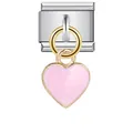 Eslabón de pulsera modular italiana en acero con dije de corazón rosa vista detallada. - Estilo Colgante Corazón Rosa Claro Base Plata (ICG211)