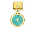 Vue détaillée d'un maillon de charme italien doré avec un pendentif cœur marbré - Cœur Bleu (G572-3-3)