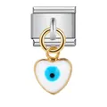 Detalle de un charm italiano de acero inoxidable con colgante de corazón de ojo turco. - Estilo Colgante Corazón Ojo Malvado Azul (ICJ213)