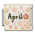 Vue détaillée d'un charm italien avec texte 'April' et fleurs de cerisier - Avril (MK-659)