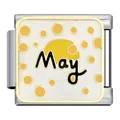Detail view of Italian modular charm with May text and yellow dots pattern - May (MK-660)