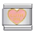 Detailansicht eines Edelstahl-Modular-Charms mit einem rosa Herz und Cutie Pie-Text - Rosa Herz (ICJ833) / Silber/Gold