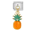 Vue détaillée d'un charm de fruit d'ananas doré pour bracelets modulaires italiens - Style Ananas Jaune (ICG389-2)
