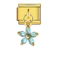 Elegant gold Italian modular bracelet charm with a blue gemstone flower pendant detail - Light Blue Marquise Five-Petal Flower Style (ICG022-2) / Gold
