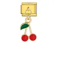 Vue détaillée d'un charm modulaire italien en or avec pendentif cerise rouge vif. - Style Cerise Modulaire Italien (ICG393-1)