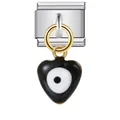Detalle de charm italiano con colgante de corazón de ojo turco negro sobre acero - Estilo Corazón Negro Ojo Malvado (ICG184)