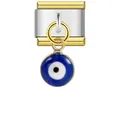 Italian charm modular link with blue evil eye dangle in gold-tone stainless steel - Two-Tone Patchwork Style (ICG144) / Round Gold Edge Eye (ICG144)