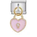 Eslabón de dije de corazón de esmalte rosa para pulseras modulares de acero inox. - Estilo Corazón Rosa Goteo de Aceite Agujero de Llave (ICG186)