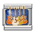 Primo piano di un charm modulare italiano con chitarre colorate su sfondo blu glitterato. - Stile Chitarra Colorata (ICJ159-1)