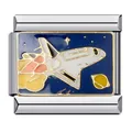 Dettaglio di uno charm italiano con un design smaltato colorato di navetta spaziale - Stile Space Shuttle Pianeta (ICJ306)